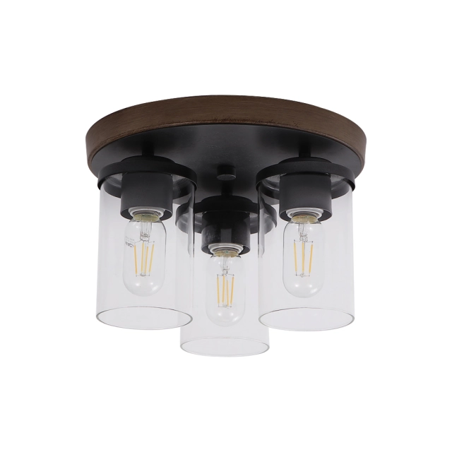 3-light Rustic Modern Farmhouse Cluster Cylinder Flush Mount Chandelier