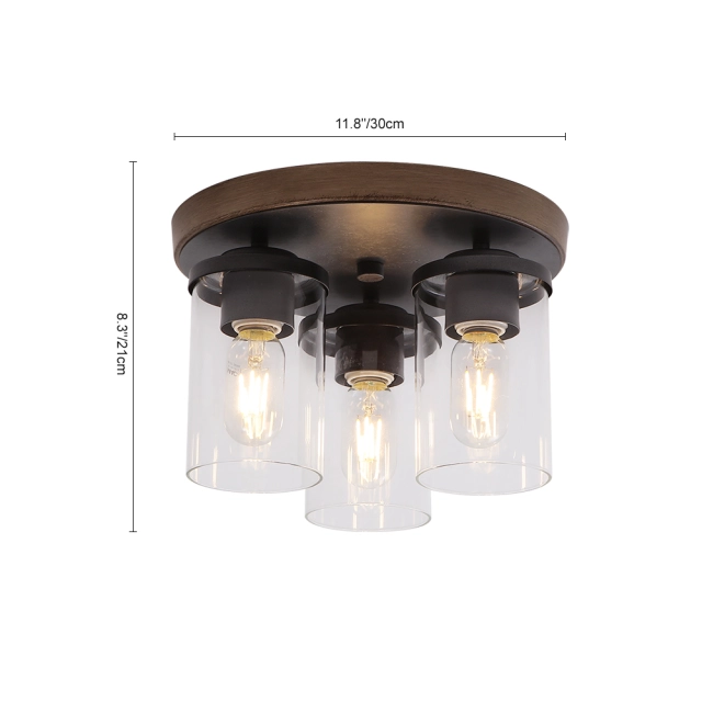 3-light Rustic Modern Farmhouse Cluster Cylinder Flush Mount Chandelier