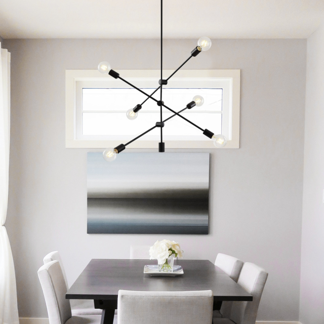 6-Light Mid-century Modern Chandelier Black Sputnik Chandelier