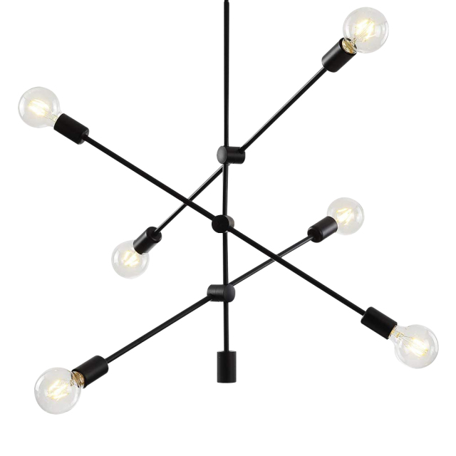 6-Light Mid-century Modern Chandelier Black Sputnik Chandelier