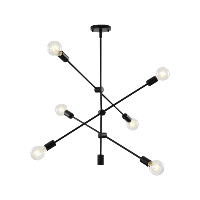 6-Light Mid-century Modern Chandelier Black Sputnik Chandelier