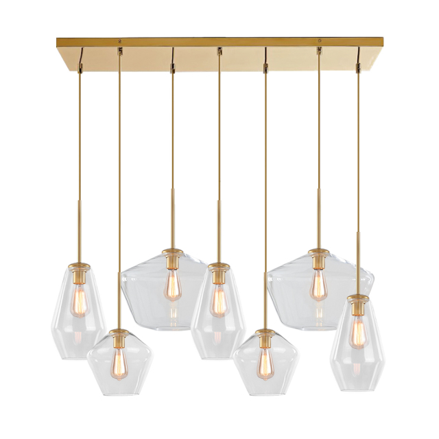 Modern Contemporary 7 Lights Clear Glass Pendant with Brass Finish for Islands/Dining Table/Cafe Bar