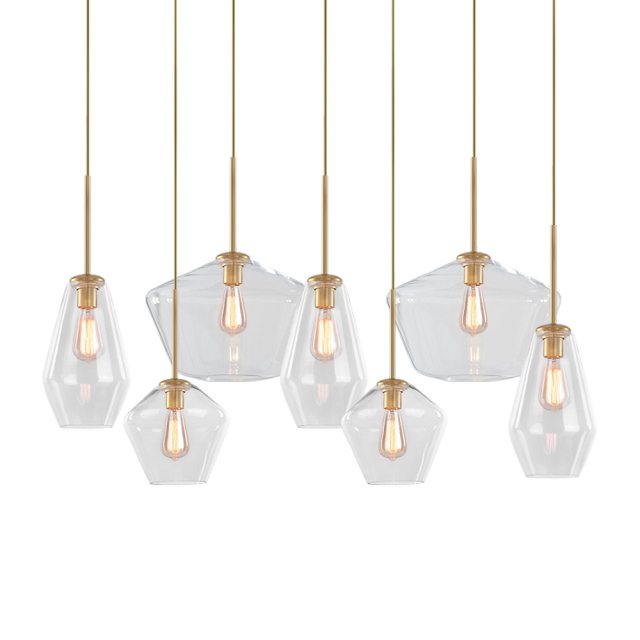 Modern Contemporary 7 Lights Clear Glass Pendant with Brass Finish for Islands/Dining Table/Cafe Bar