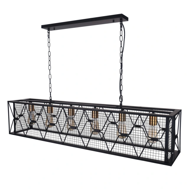 Modern 4/6 Light Metal Linear Farmhouse Chandelier in Matte Black and Brass  for Kitchen Island/Long Dining Table