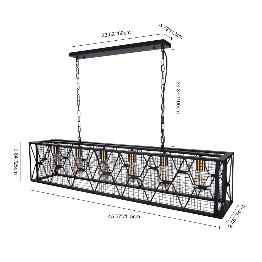 Modern 4/6 Light Metal Linear Farmhouse Chandelier in Matte Black and Brass  for Kitchen Island/Long Dining Table