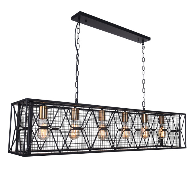 Modern 4/6 Light Metal Linear Farmhouse Chandelier in Matte Black and Brass  for Kitchen Island/Long Dining Table