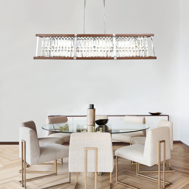 5-Light Mid-century Modern Decorative Crystal Rectangle Pendant Lighting