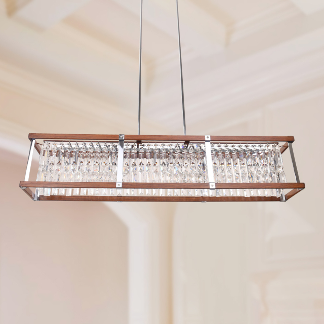 5-Light Mid-century Modern Decorative Crystal Rectangle Pendant Lighting