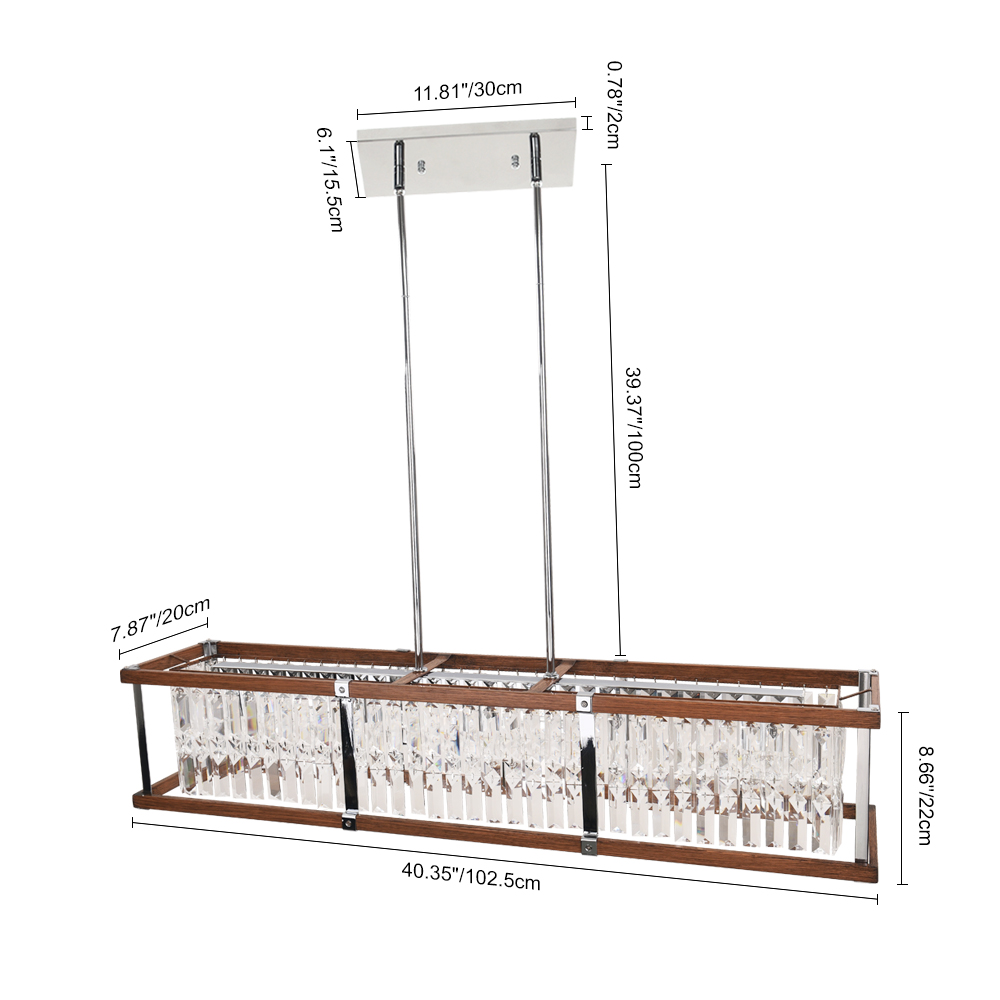 5-Light Mid-century Modern Decorative Crystal Rectangle Pendant Lighting