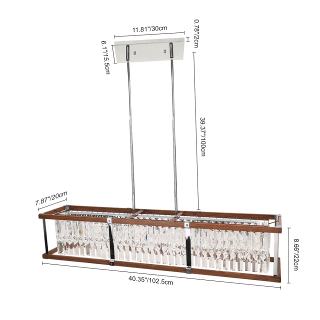 5-Light Mid-century Modern Decorative Crystal Rectangle Pendant Lighting