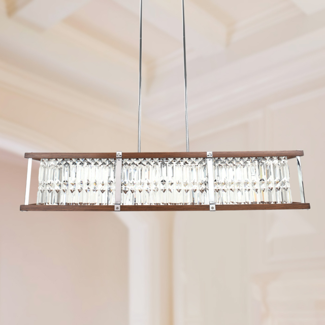 5-Light Mid-century Modern Decorative Crystal Rectangle Pendant Lighting