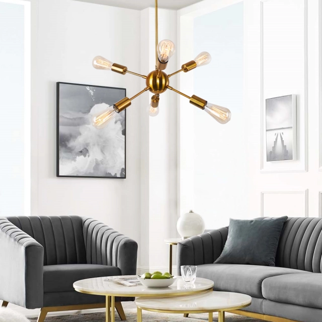 6-Light Sputnik Chandelier Modern Mid-Century Pendant Lighting for Kitchen/Dining Room/Living Room