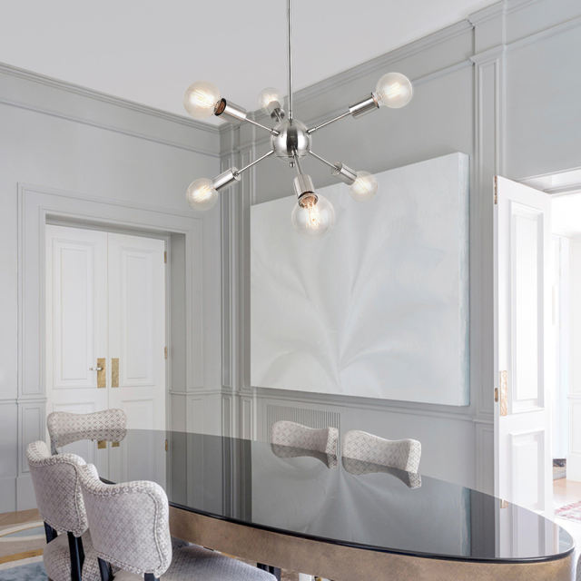6-Light Sputnik Chandelier Modern Mid-Century Pendant Lighting for Kitchen/Dining Room/Living Room