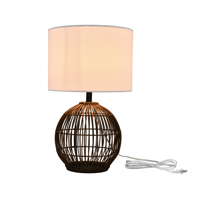 1-Light Modern Classic Natural Handwoven Rattan Table Lamp with Drum Shade