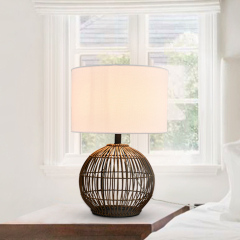 1-Light Modern Classic Natural Handwoven Rattan Table Lamp with Drum Shade