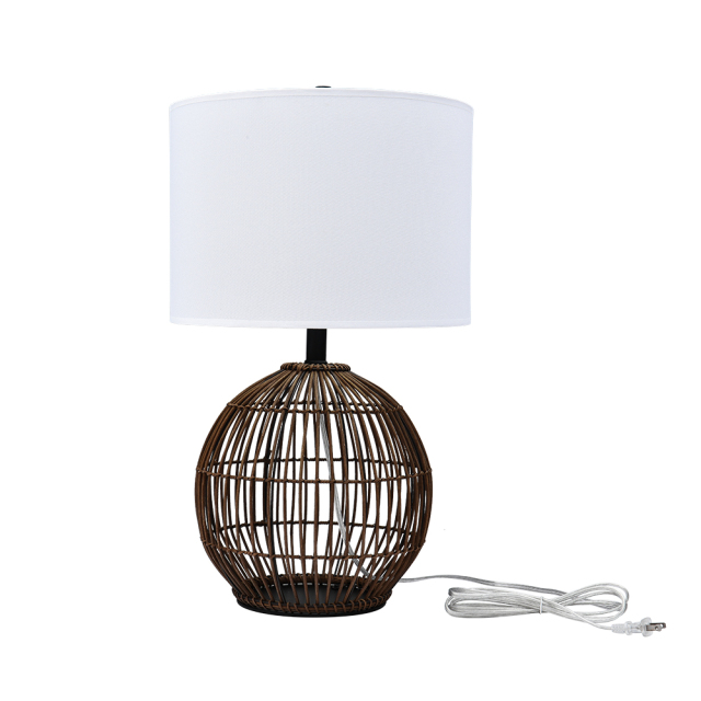 1-Light Modern Classic Natural Handwoven Rattan Table Lamp with Drum Shade