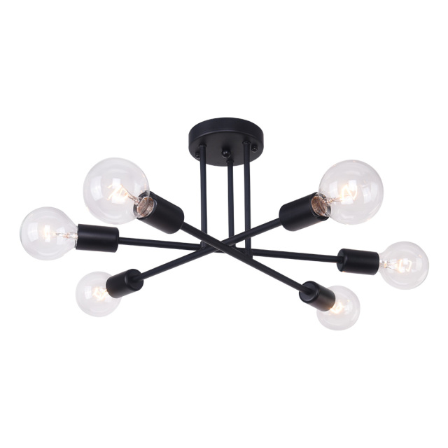 6-Light Modern Mid-century Sputnik Sphere Semi Flush Chandelier for Kitchen/ Living Room/ Dining Table