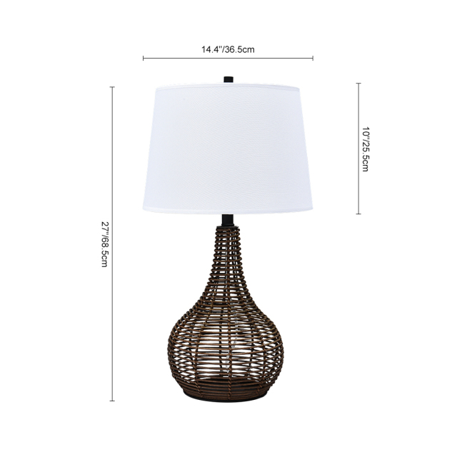 Natural 1-Light Handwoven Rattan Table Lamp Contemporary Minimalist White Drum Shade Table Light