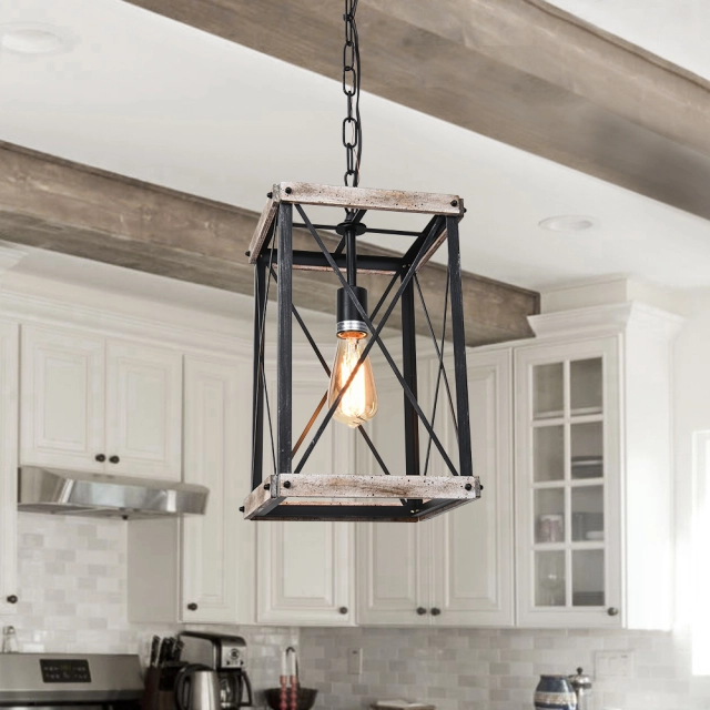 Modern Farmhouse Single Rectangle Lantern Pendant Light for Kitchen and Dining Room