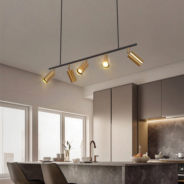 Modern 5-Light Track Lighting Linear Chandelier in Black/Gold for Kitchen Island Dining Room