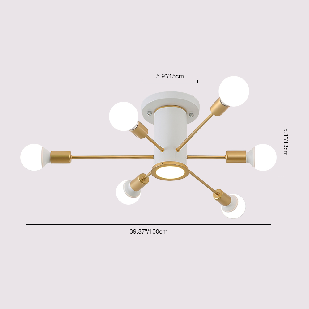 Mid Century Modern 10 Light Sputnik Ceiling Light in Black/Gold