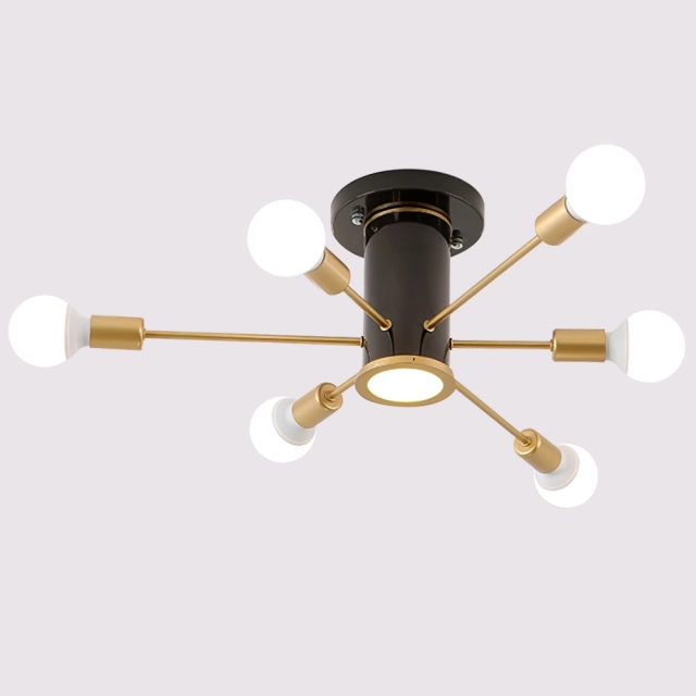 Mid Century Modern 10 Light Sputnik Ceiling Light in Black/Gold for Bedroom Living Room