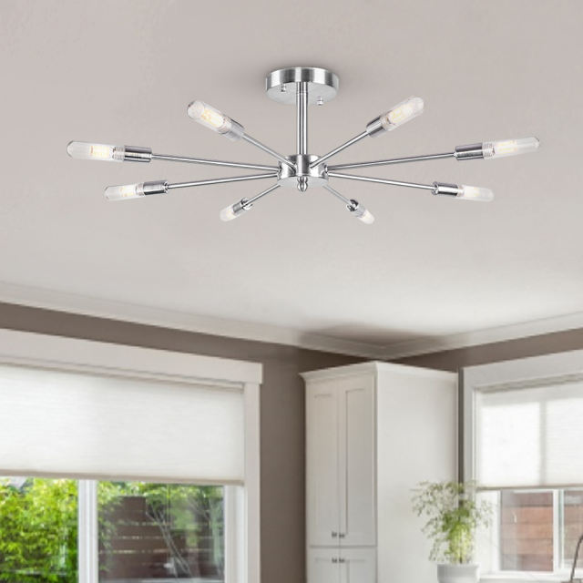 8 Light Modern Minimalist Sputnik Sphere Semi-Flush Mount Ceiling Lights for Kitchen/ Bedroom in Nickel/ Black /Living Room
