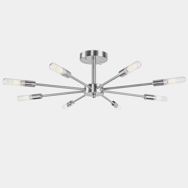 8 Light Modern Minimalist Sputnik Sphere Semi-Flush Mount Ceiling Lights for Kitchen/ Bedroom in Nickel/ Black /Living Room