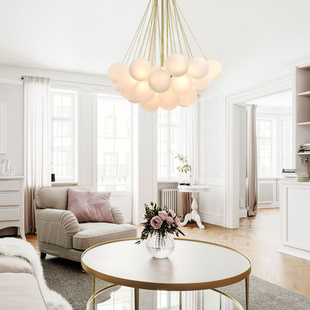 Modern Chic Hanging Frosted Soap Bubble Glass Chandelier Pendant Light for Living Room/ Dining Room/ Kitchen/ Bedroom