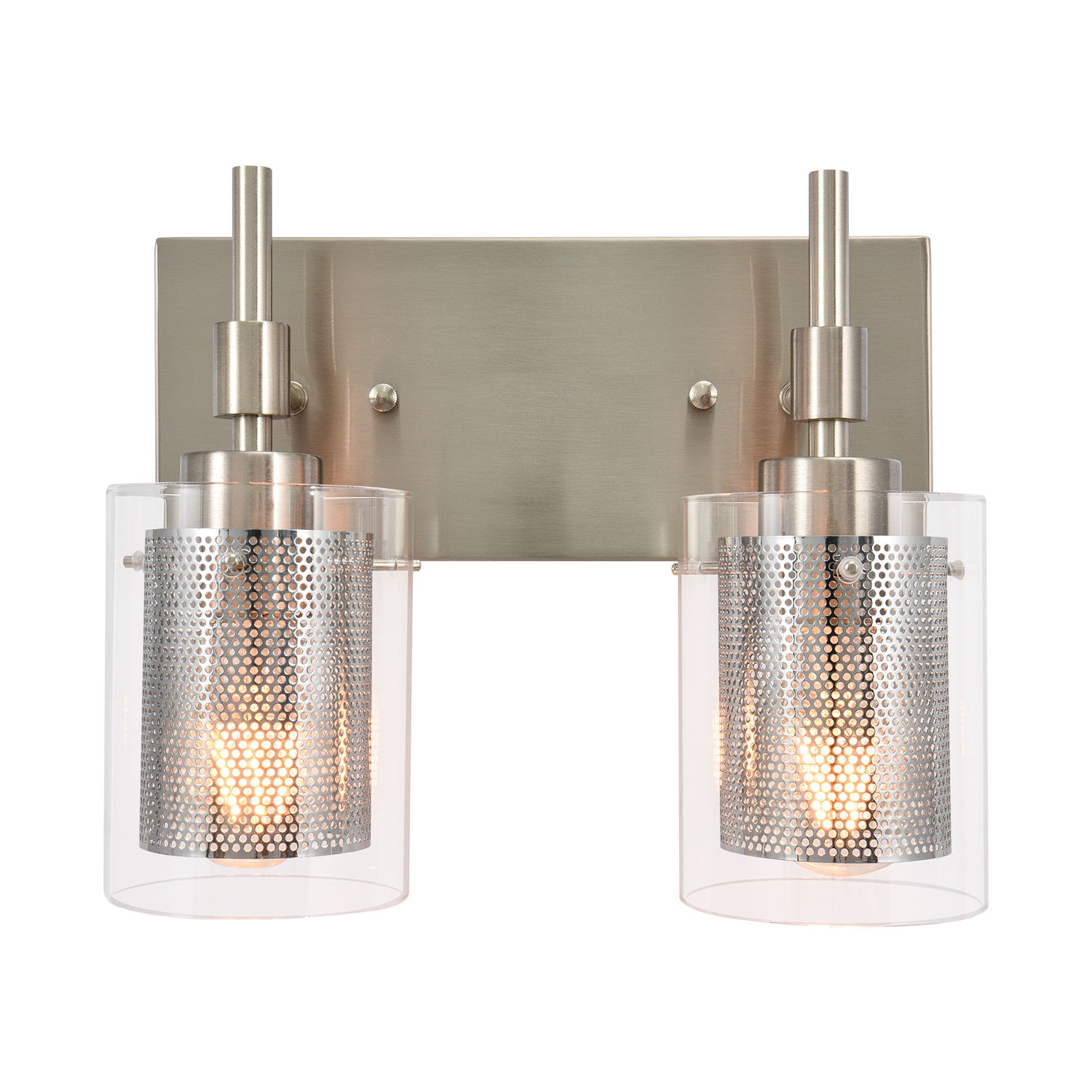 2-Light Modern Dimmable Armed Bathroom Vanity Light Mid-century Wall Sconce in Nickel/ Black Finish