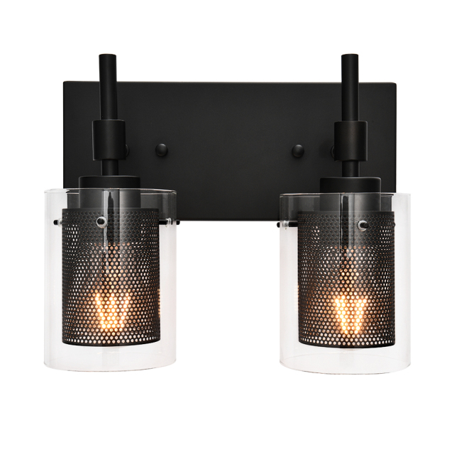 2-Light Modern Dimmable Armed Bathroom Vanity Light Mid-century Wall Sconce in Nickel/ Black Finish