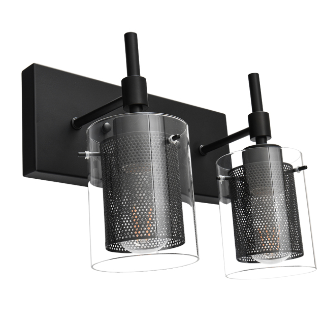 2-Light Modern Dimmable Armed Bathroom Vanity Light Mid-century Wall Sconce in Nickel/ Black Finish