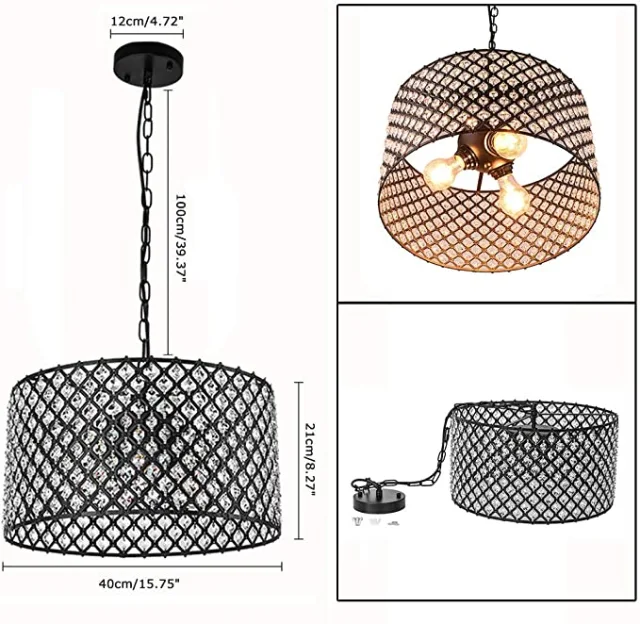 Modern Mid-Century 3 Lights Drum Pendant Lighting for Living Room Bedroom