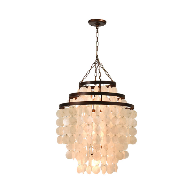 Modern Three-tiered Decorative Shell Chandelier Natural Vintage Seashell Pendant Lighting