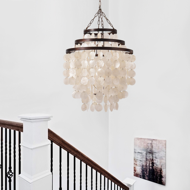 Modern Three-tiered Decorative Shell Chandelier Natural Vintage Seashell Pendant Lighting