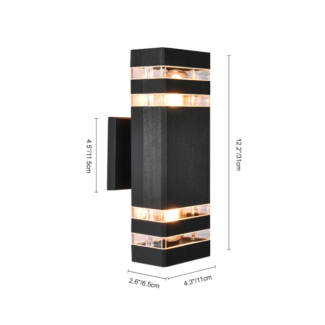 2-Light Modern Indoor Outdoor Wall Sconce Porch Light Up/Down Light in Matte Black