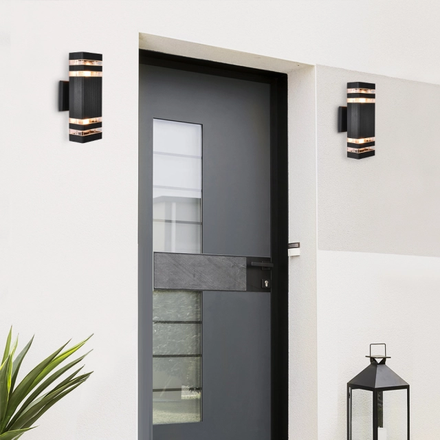 2-Light Modern Indoor Outdoor Wall Sconce Porch Light Up/Down Light in Matte Black