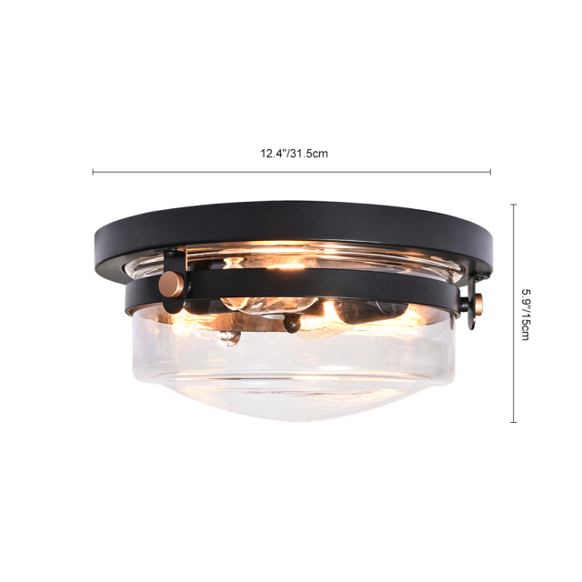 Modern Farmhouse 2-Light Drum Flush Mount Industrial Clear Glass Shade Ceiling Light Fixtures for Kitchen/ Living Room