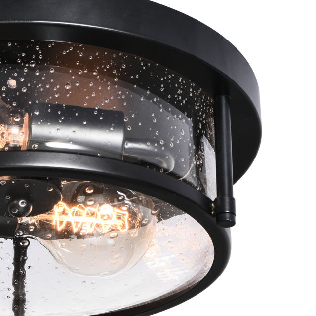 2-Light Modern Farmhouse Industrial Flush Mount Ceiling Lighting with Water-drop Glass Shade for Mudroom/ Kitchen