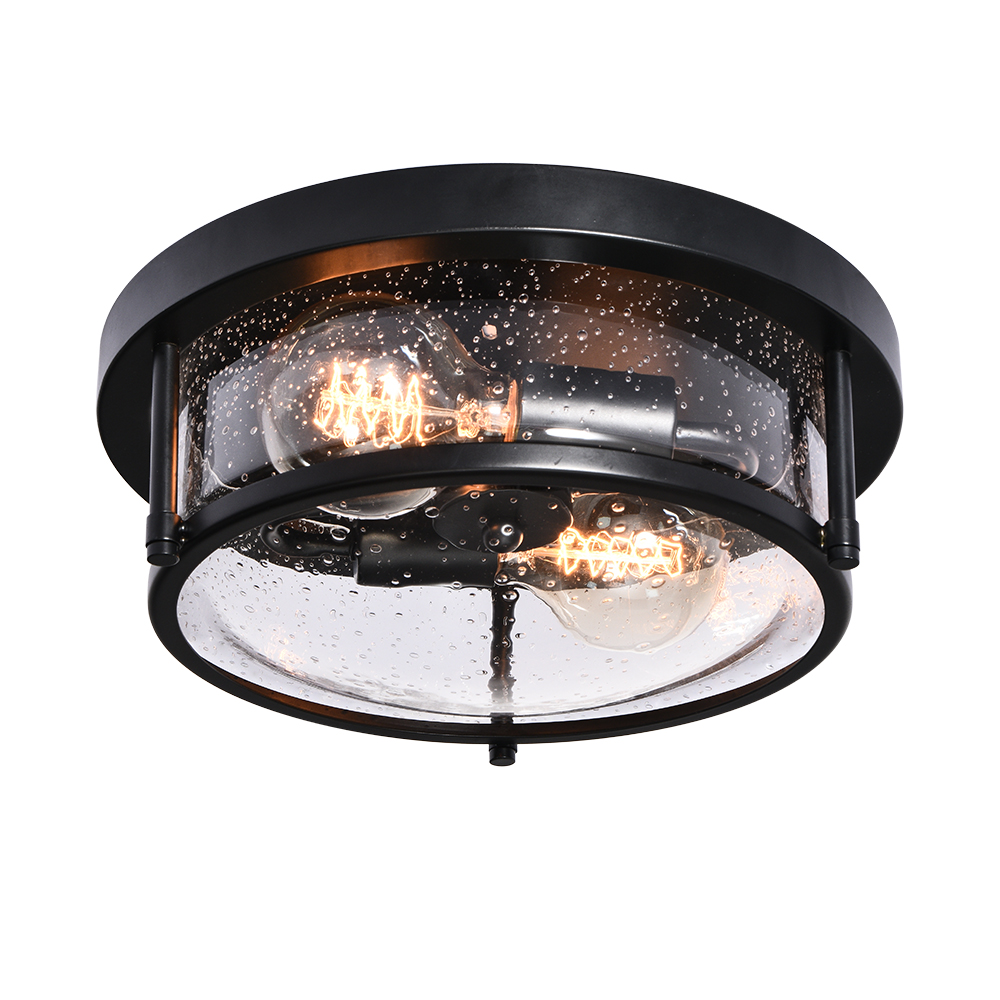 2-Light Modern Farmhouse Industrial Flush Mount Ceiling Lighting with Water-drop Glass Shade for Mudroom/ Kitchen/Hallway