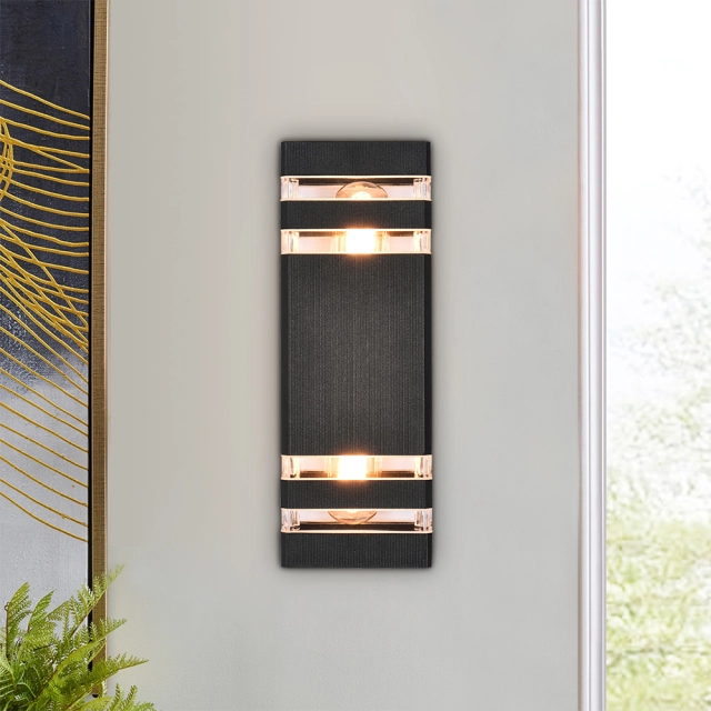 2-Light Modern Indoor Outdoor Wall Sconce Porch Light Up/Down Light in Matte Black