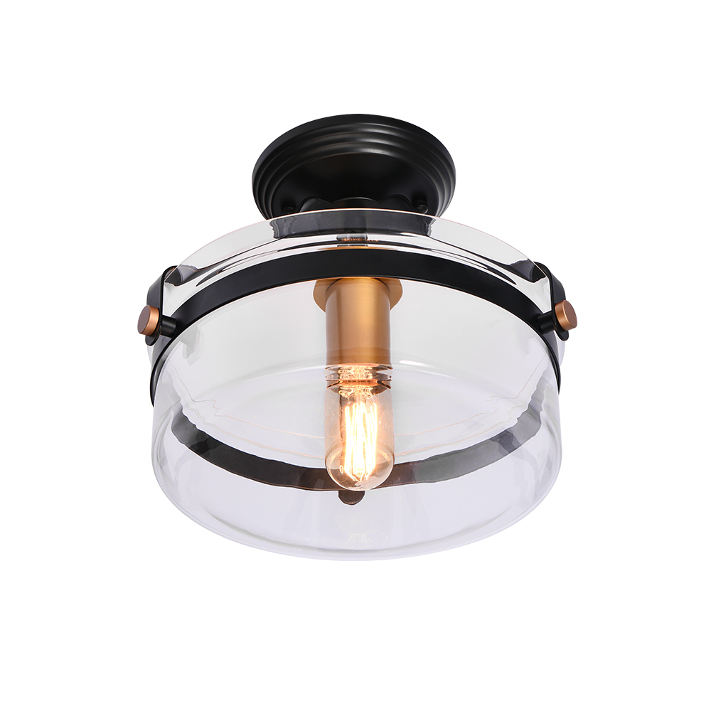 1-Light Vintage Modern Farmhouse Semi Flush Mount Ceiling Light with Clear Glass Shade for Hallway Bedroom Kitchen