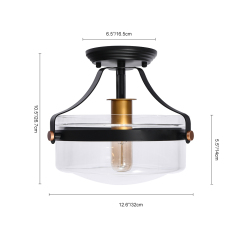 1-Light Vintage Modern Farmhouse Semi Flush Mount Ceiling Light with Clear Glass Shade