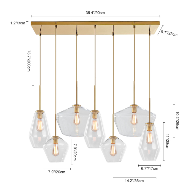 Modern Contemporary 7 Lights Clear Glass Pendant with Brass Finish for Islands/Dining Table/Cafe Bar