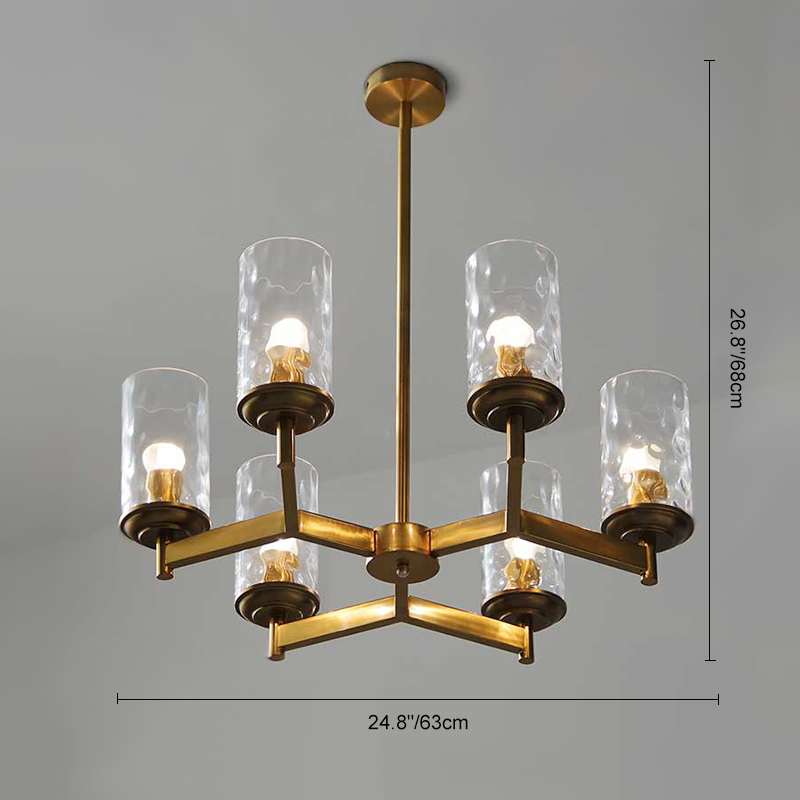 6-Light Mid-century modern Luxurious Wagon Wheel Chandelier Water-grained Glass Shaded Chandelier