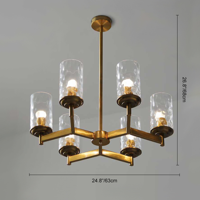 6-Light Mid-century modern Luxurious Wagon Wheel Chandelier Water-grained Glass Shaded Chandelier