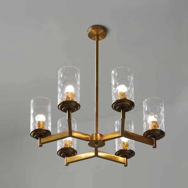 6-Light Mid-century modern Luxurious Wagon Wheel Chandelier Water-grained Glass Shaded Chandelier