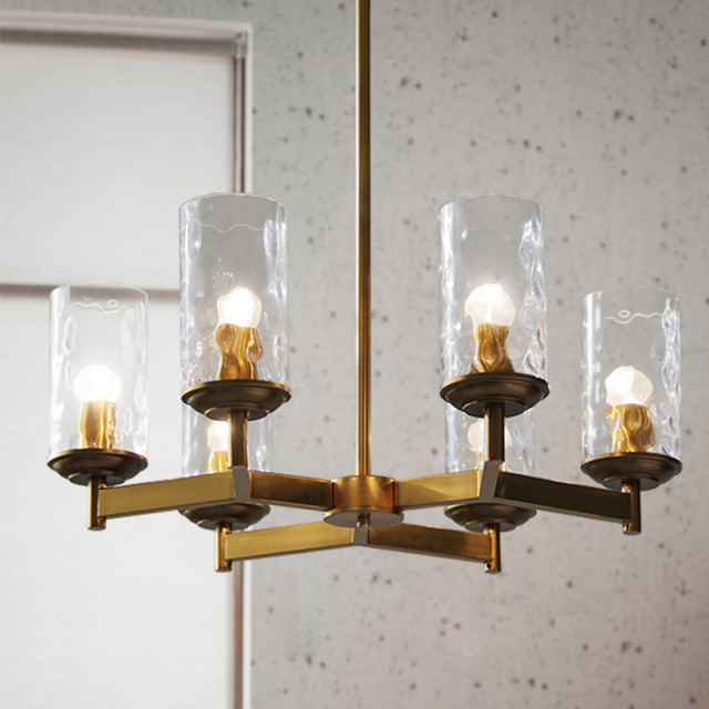 6-Light Mid-century modern Luxurious Wagon Wheel Chandelier Water-grained Glass Shaded Chandelier