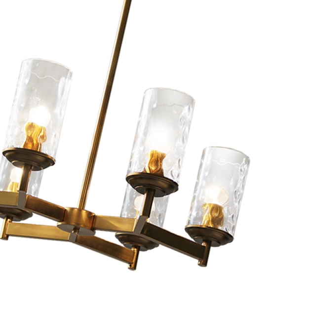 6-Light Mid-century modern Luxurious Wagon Wheel Chandelier Water-grained Glass Shaded Chandelier