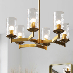 6-Light Mid-century modern Luxurious Wagon Wheel Chandelier Water-grained Glass Shaded Chandelier